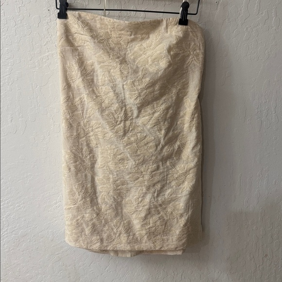 Anthropologie Cream Floral Flower Textured Shift Mini Dress Bow Strapless 12 - Picture 2 of 6